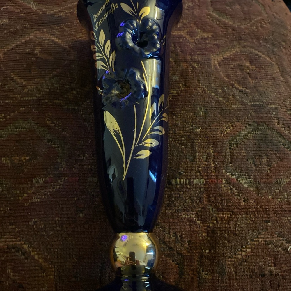 Elegant Blue and Gold Glass Art Vase